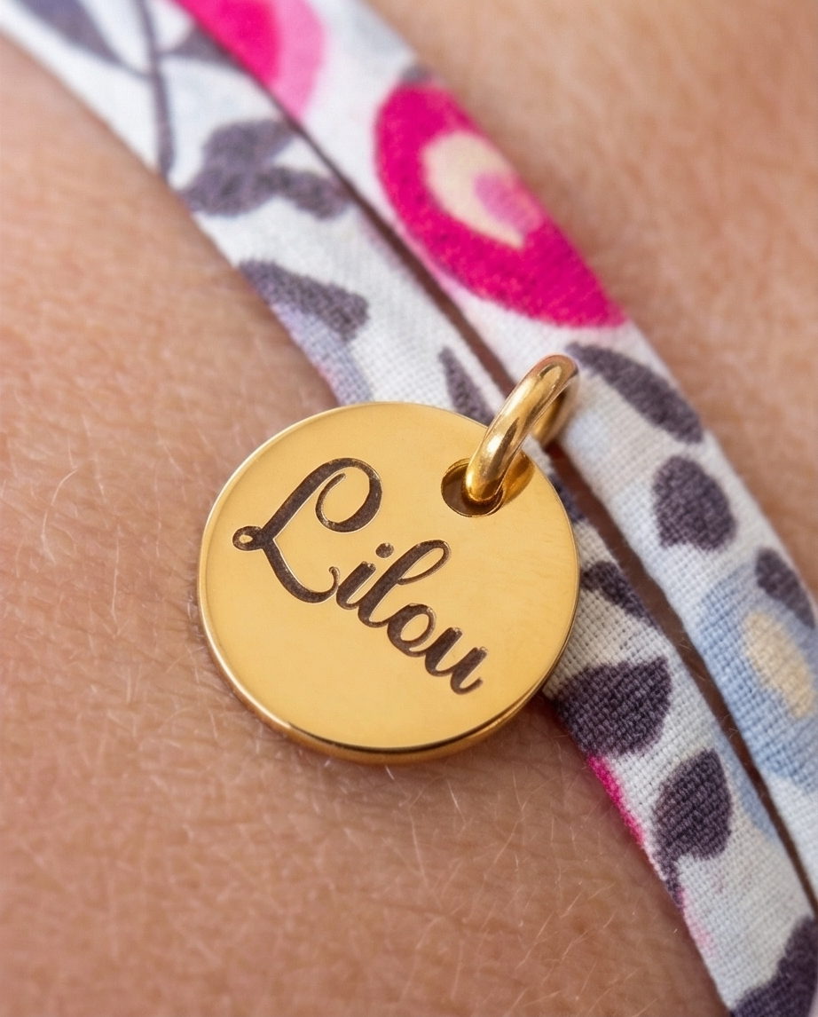 Bracelet en cordon liberty 2 tours de poignet, Sully - bracelet personnalisé femme & enfant