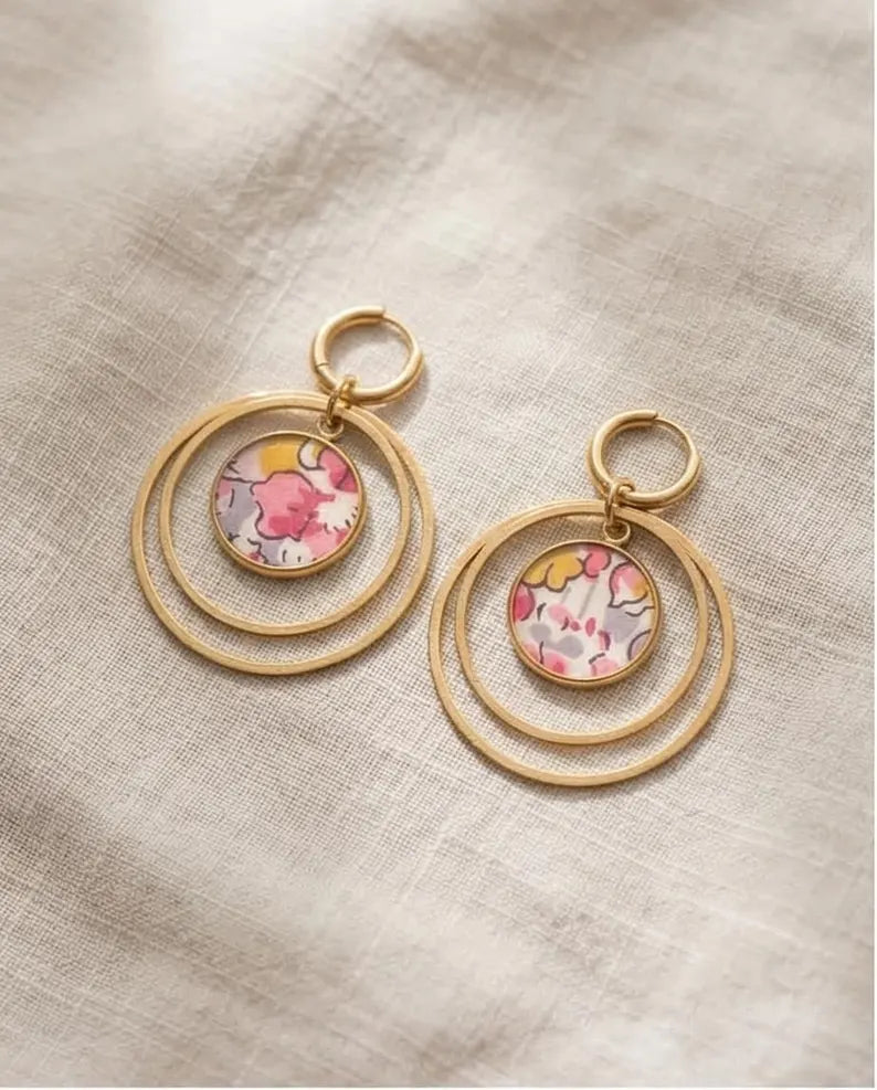 Boucles d'oreilles créoles en tissu - Tissya