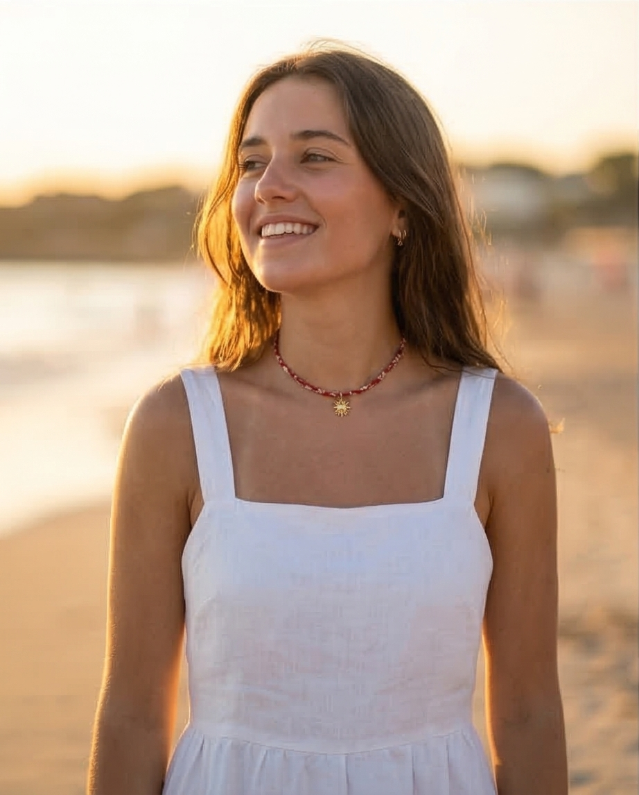 Ras de cou en cordon liberty et son soleil en acier inoxydable
