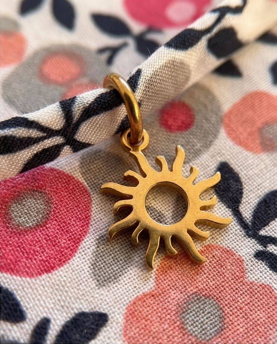 Ras de cou en cordon liberty, pendentif Soleil