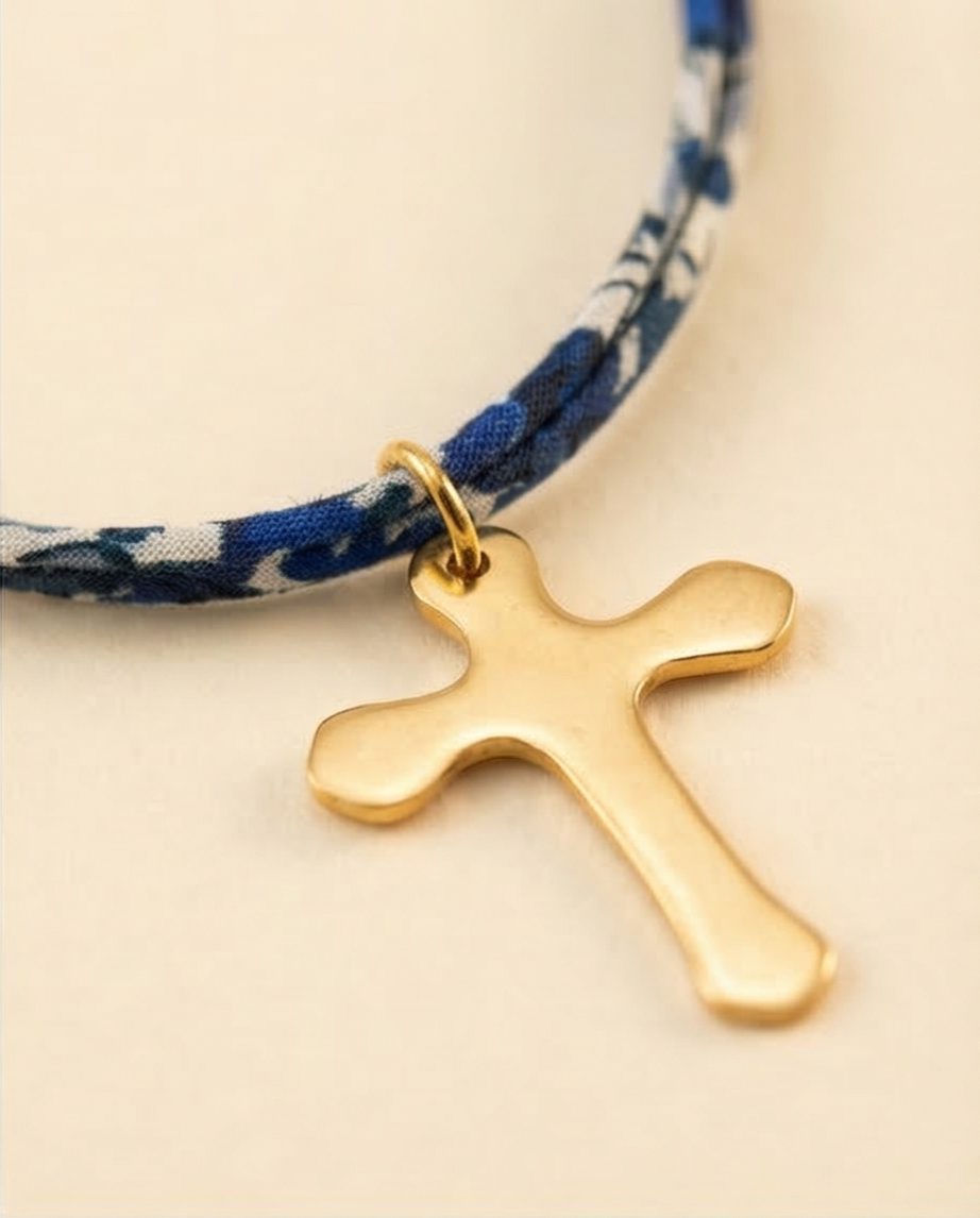 Ras de cou en cordon liberty, croix acier inoxydable