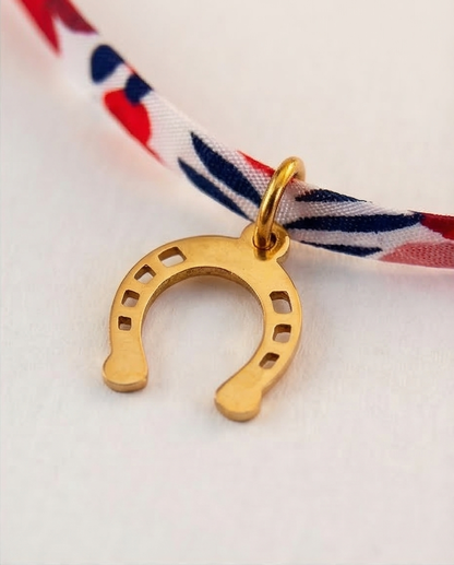 Ras de cou en cordon liberty, pendentif fer à cheval