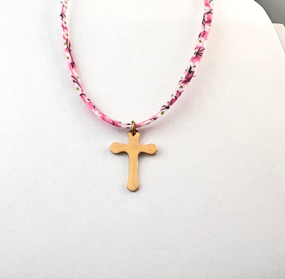 Ras de cou en cordon liberty, croix acier inoxydable