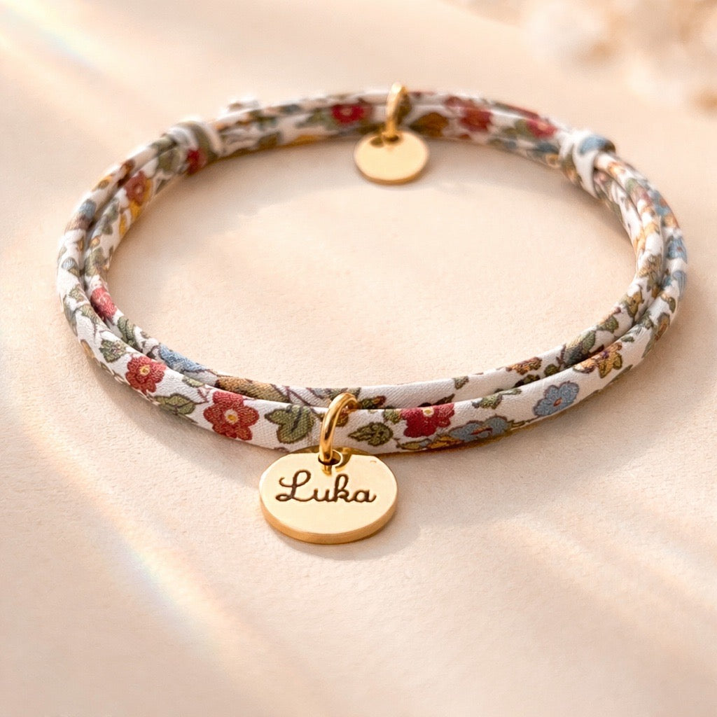 Bracelet en cordon liberty, nœuds coulissants, Hina