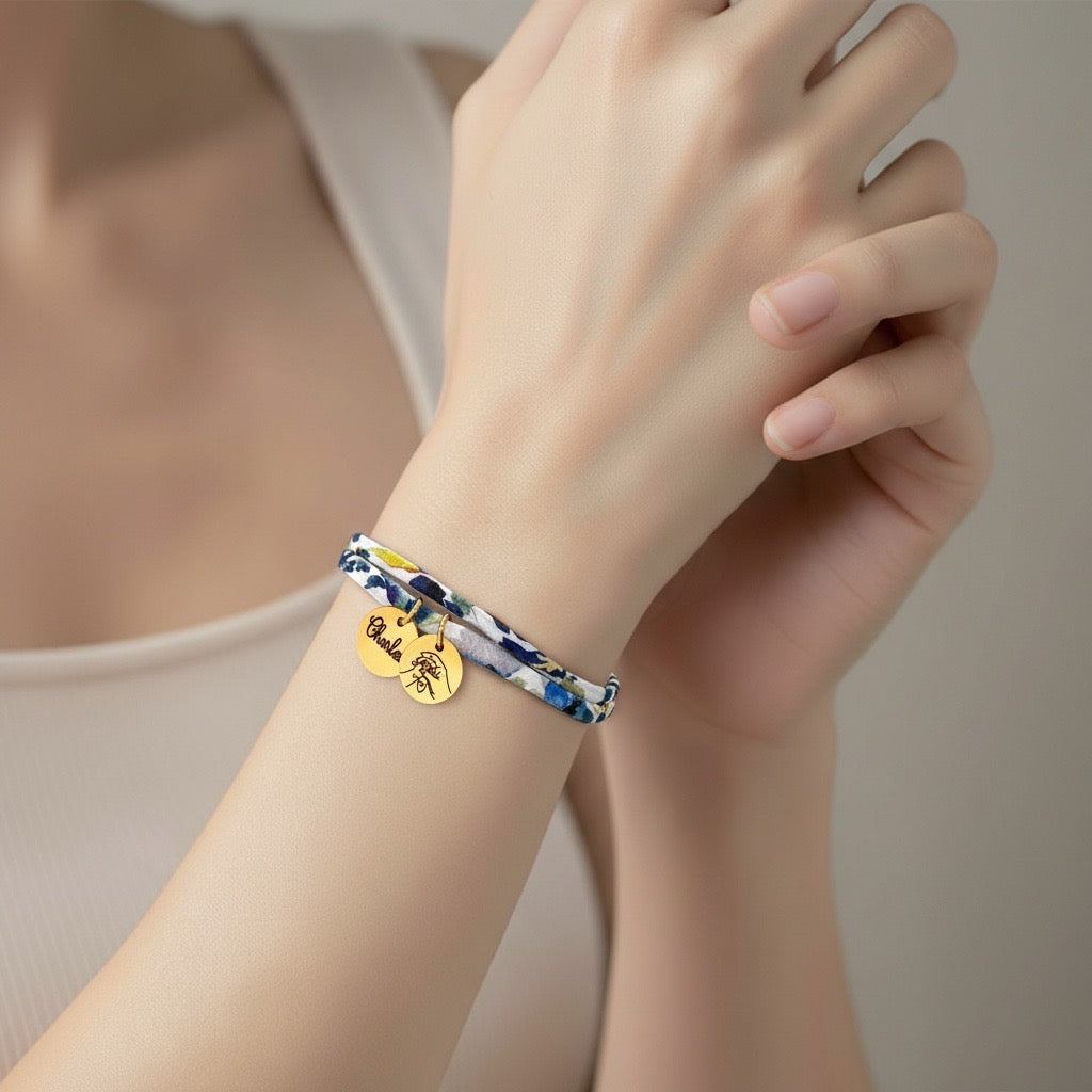 Bracelet en cordon liberty, nœuds coulissants, Hina