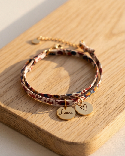 Bracelet en cordon liberty, Zoha - bijou gravé, cadeau de fête des mères
