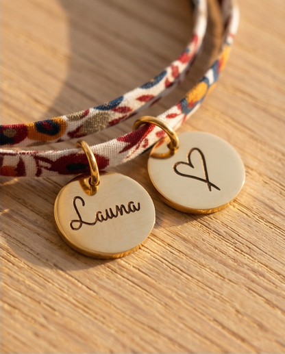 Bracelet en cordon liberty, Zoha - bijou gravé, cadeau de fête des mères