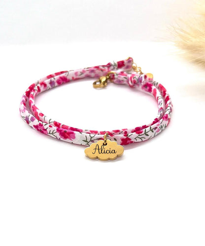 Bracelet en cordon liberty, Nuage - bracelet personnalisé enfant , cadeau anniversaire personnalisé