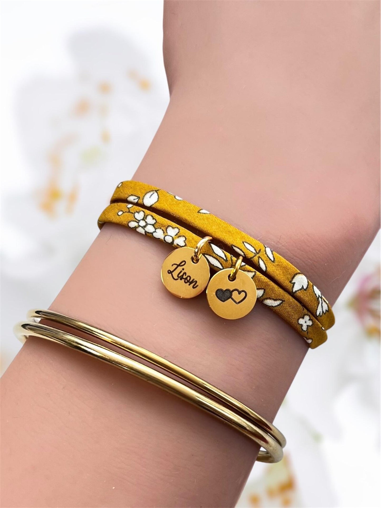 Bracelet en cordon liberty, Mia - bracelet femme personnalisé, cadeau marraine personnalisé