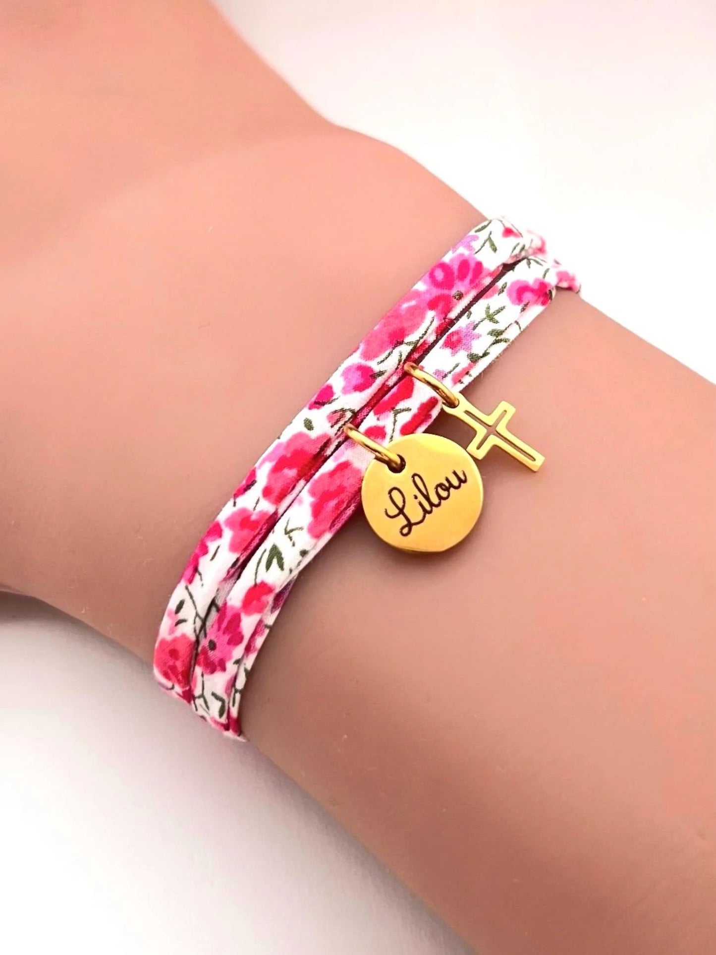 Bracelet Lola en cordon liberty - cadeau personnalisé communion, profession de foi