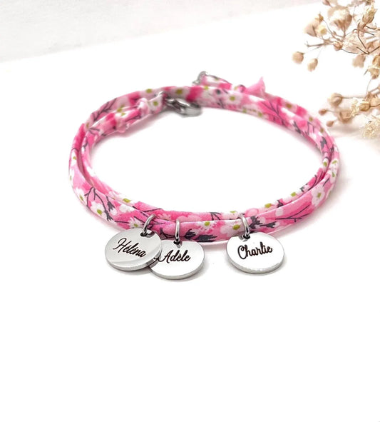 Bracelet en cordon liberty, Loraya - bijou gravé, cadeau de fête des mères