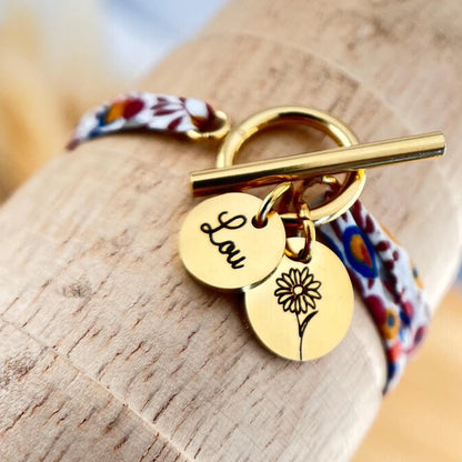 Bracelet en cordon liberty, fermoir Toggle en acier inoxydable