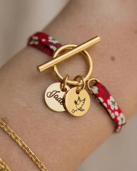 Bracelet en cordon liberty, fermoir Toggle en acier inoxydable