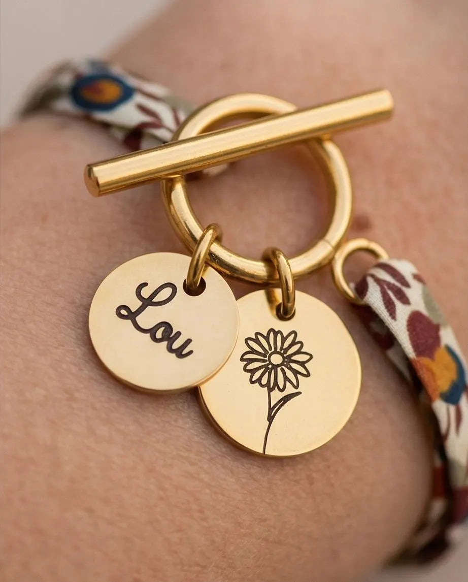 Bracelet en cordon liberty, fermoir Toggle en acier inoxydable