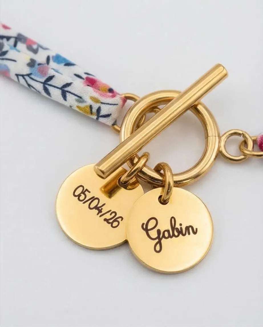 Bracelet en cordon liberty, fermoir Toggle en acier inoxydable